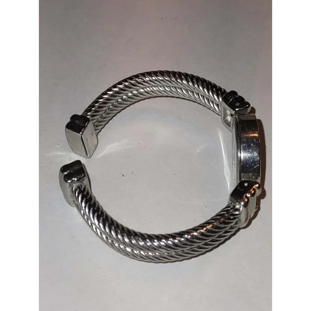Geneva Platinum Bracelet Watch Silver 8322 Twisted Cable Cuff Rhinestone Bezel